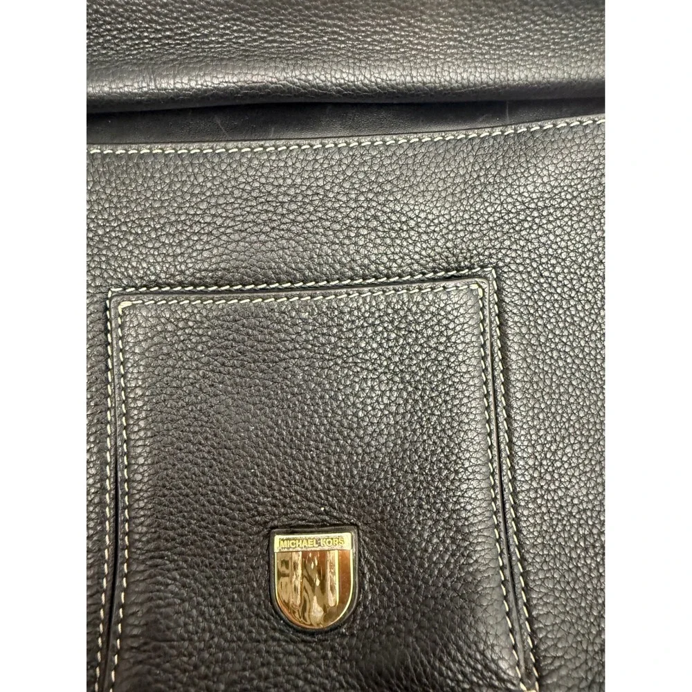Michael Kors Black Pebbled Leather Crossbody Bag‎ Gold Hardware White Stitching